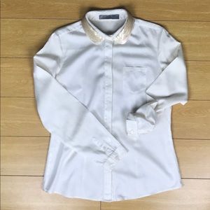 The Limited sequins collar cream button up shirt